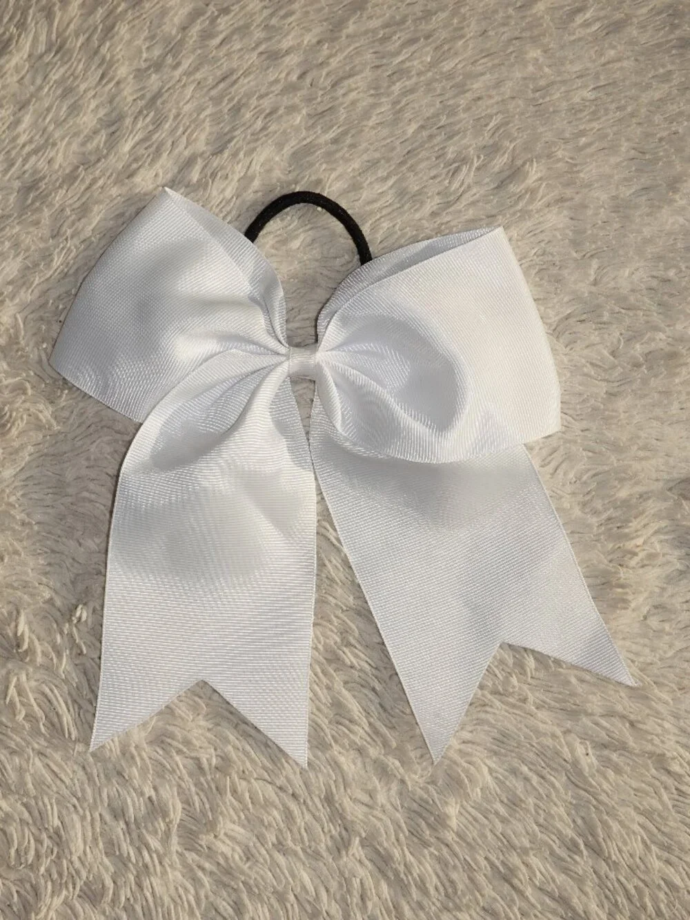 Girls White Hair Bow for Cheer or Dance with Elastic Tie Band, NWOT